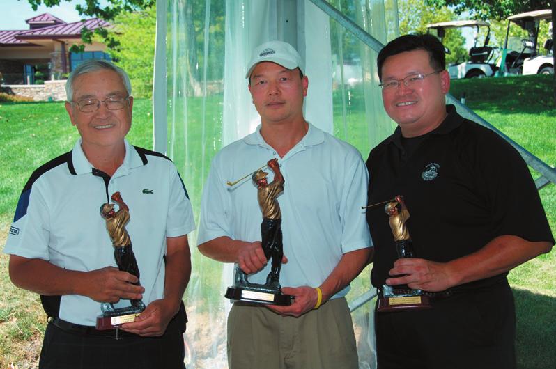Continued from page 6 Senior Flight winners, Leonard Hom (Sac Seniors) and Jeanette Chan (SCGC). A Flight winners, Clement Leung (Oakland), Greg Yip (SCGC) and Rocky Yee (SCGC).