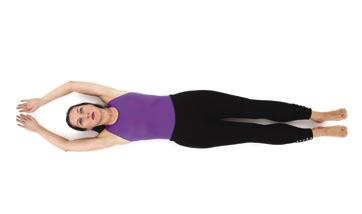 3 ARMS ABOVE HEAD Arms above your head (bring your shoulders down away from your ears as much as possible) Lie flat on your back with your head and body completely straight Palms face the ceiling