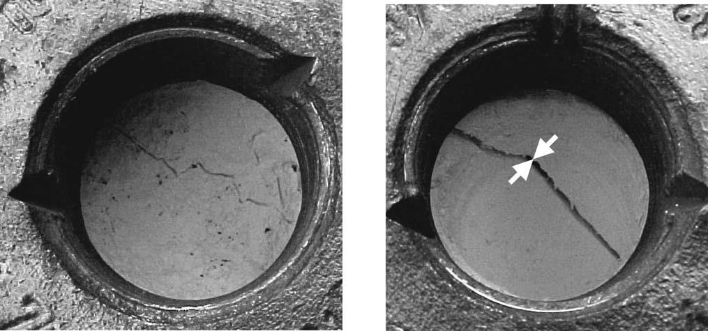 Annex F (normative) Cracks on porous masses a) Hairline crack without visible flanks: b) Crack with visible flunks: The cylinder may be further