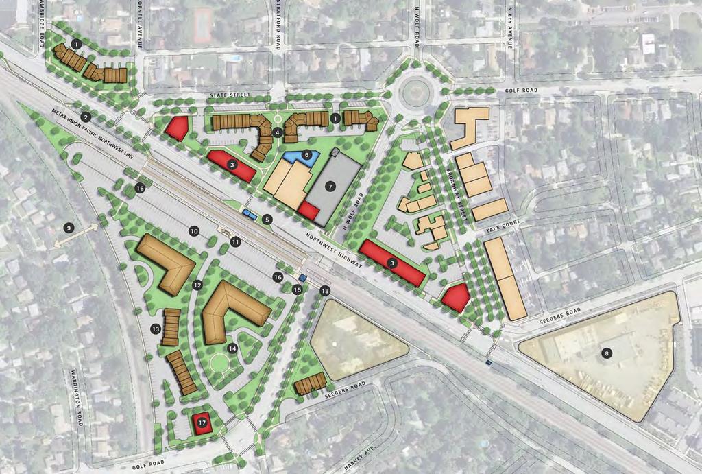 LONG-RANGE MASTER PLAN: KEY ELEMENTS 1. Encourage private development of new rowhomes along State Street and the northwest corner of State and Cornell Streets. 2.
