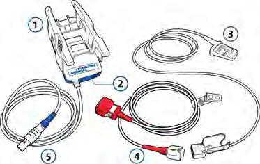 2.8 Connecting an SpO2 monitor Masimo SET pulse oximeter components 1 Adapter, which contains the oximeter