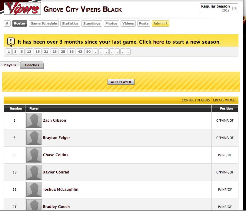 This is what your page will look like after you have added your players to the