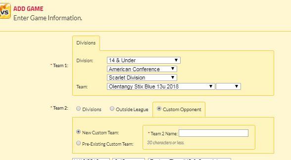 New in 2019 is the ability for coaches to add non COYBL team names to the COYBL schedule. This is done by selecting Custom Opponent when scheduling the game.