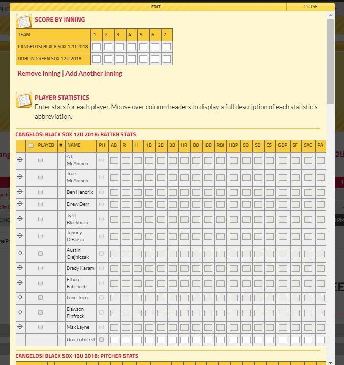 After clicking on Edit Stats, you will see this screen. Enter score inning by inning or just in the last column.