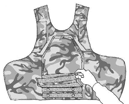 TM 10-8470-203-10 0004 2. Lift the flap on the front of the vest cover and attach the groin plate by means of the hook and pile fasteners and snaps to one of the rows.