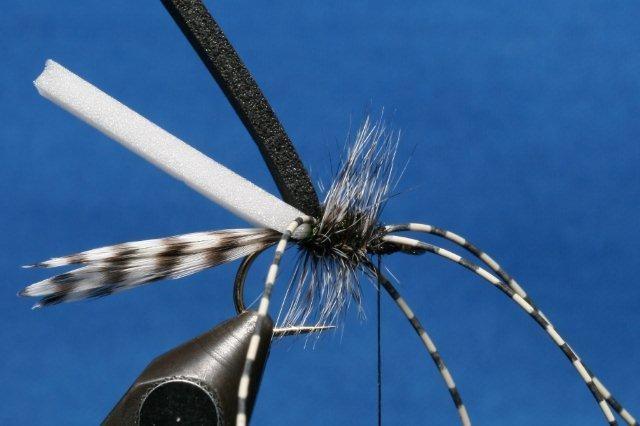 Panfish Spider...Tom Regina, Original Pattern by Matt Ramsey 7. Palmer the saddle hackle. In several evenly spaced spiral turns, wrap the saddle hackle forward to the thread hang point.