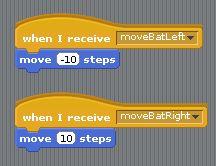 The new bat code IF button 1 pressed THEN Move bat 10 steps to the