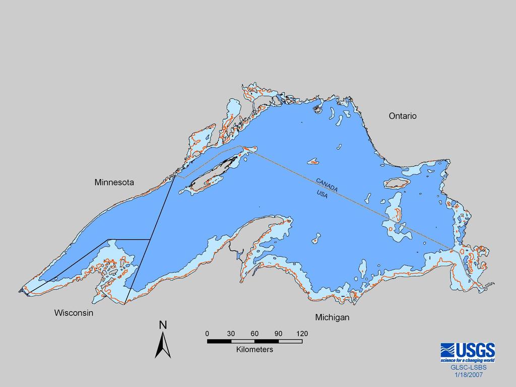 Lake Superior Depth Zones 0-15 m 15-80 m >80 m >250 feet > 80 m depth (77% of
