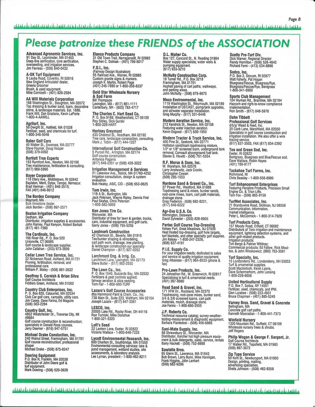 Page 4 Please patronize these FRIENDS of the ASSOCIATION Advanced Agronomic Services, Inc. 91 Day St.