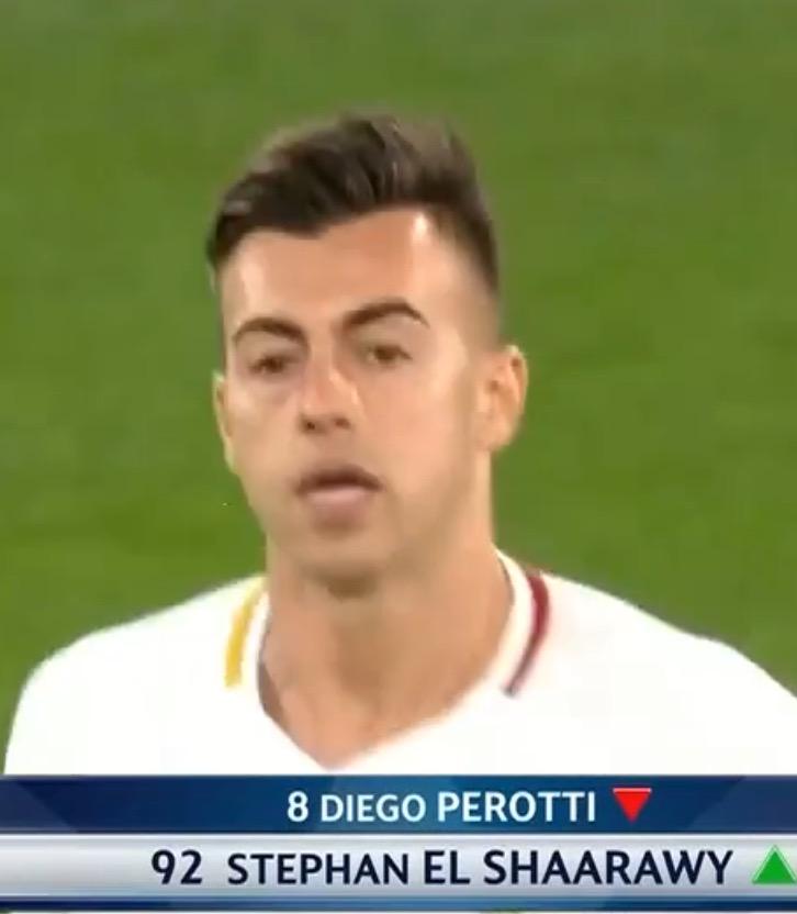 #92 He substituted Perrotti. He didn't play a lot of minutes but he contributed to the cause Since he was in Roma in not possession was with 4-5-1.