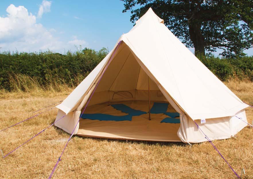 Each of our bell tents can sleep up to 5 young people with roll mats provided to sleep on. Leader tents include raised camp beds, chairs, rug and lantern for a little added luxury.