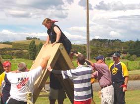 Each group must move a set of equipment to their area, and erect their campsite.