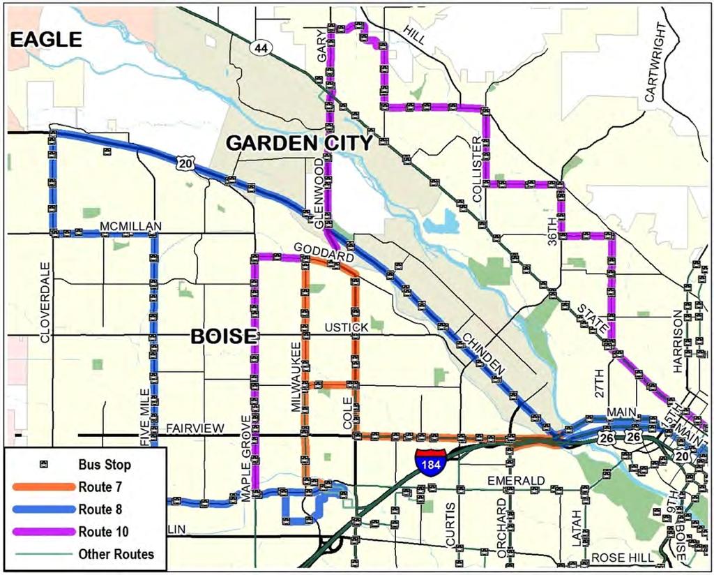 20 FAIRVIEW AVENUE CORRIDOR MANAGEMENT STRATEGY Transit Service VRT serves Ada County and Canyon County through the ValleyRide service.