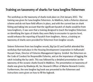 Appendix I Supportive documents 1. Workshop report on training on taxonomy of sharks 2.