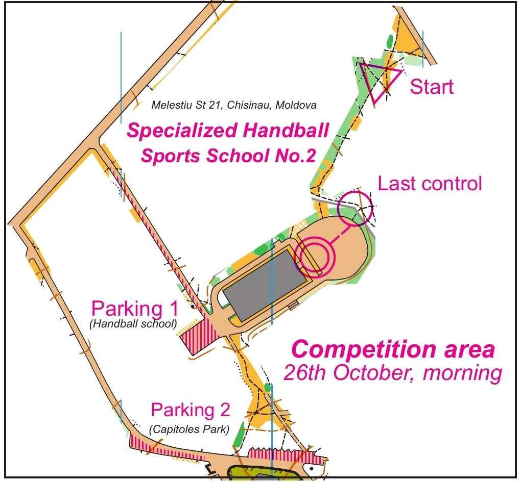 Warm up zone: on the territory of the sports school (around the school).