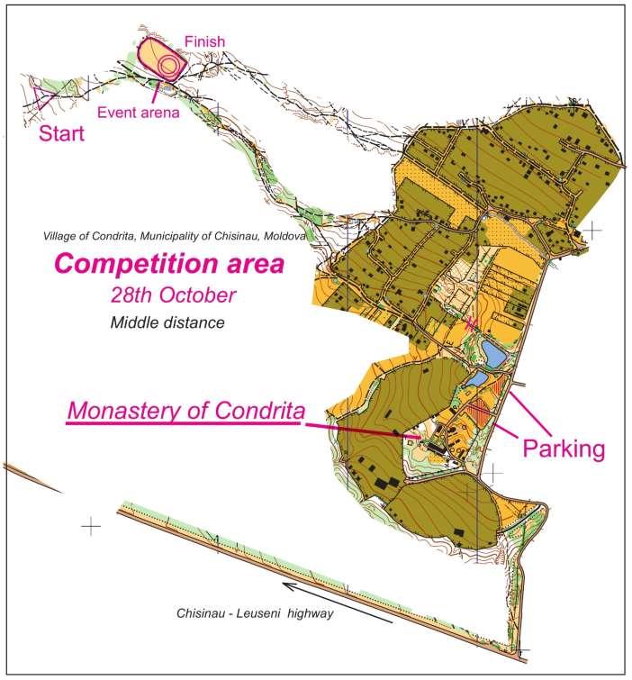 28 october 5th Stage Middle distance - Condrița Arena: gps - 47.062865, 28.555702 Parking: gps - 47.053275, 28.567631. Time shedule: 09.00 First START 13.