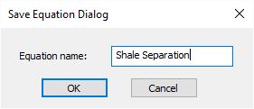 To demonstrate how to set up an equation, the following example calculates shale separation from the neutron and density curves, using the formula: 100*NPHI/0.6 + RHOB - 2.7.