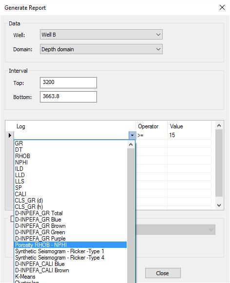 4.10 Generate petrophysical report The Petrophysical Report function in CycloLog can be used to generate a simple N/G report, or other similar types of report.