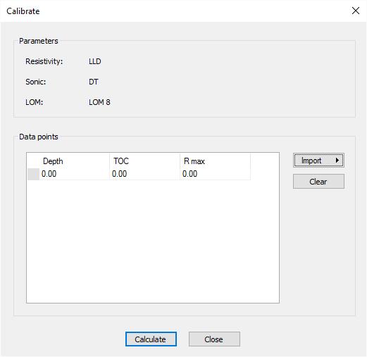 The second way uses TOC measurements for calibrating the TOC curve: o o o o o o Click on the Calibrate button. The Calibrate window appears where you can import the measured TOC data points.