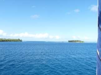 The GPS Waypoint is center of the entrance on S 16 47.186 W 151 22 874. Passe Irihu is usually an all weather pass but sometimes it is hard to see from the ocean when returning from Huahine.