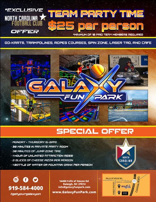 End of Season Team Parties Celebrate the end of the season with your team Special offers from some of our local sponsors and supporters Galaxy Fun Park NCFC &