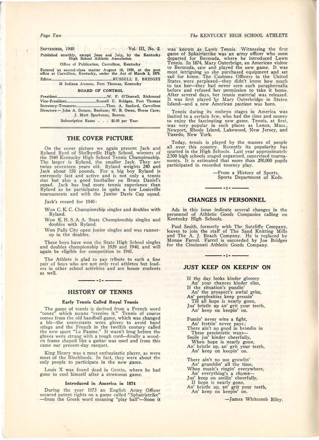 Page Two SEPTEMBER, 1940 Vol. -T, No. 2. Publshed monthly, except June and Ju!