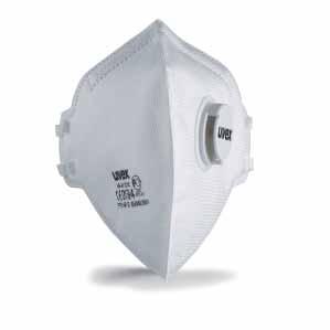 8733310 Version FFP3 NR D folding mask with valve Colour white Retail unit 15 units, individually packed 8732310 8732312 uvex silv-air 2310 particle-filtering preformed mask with exhalation valve for