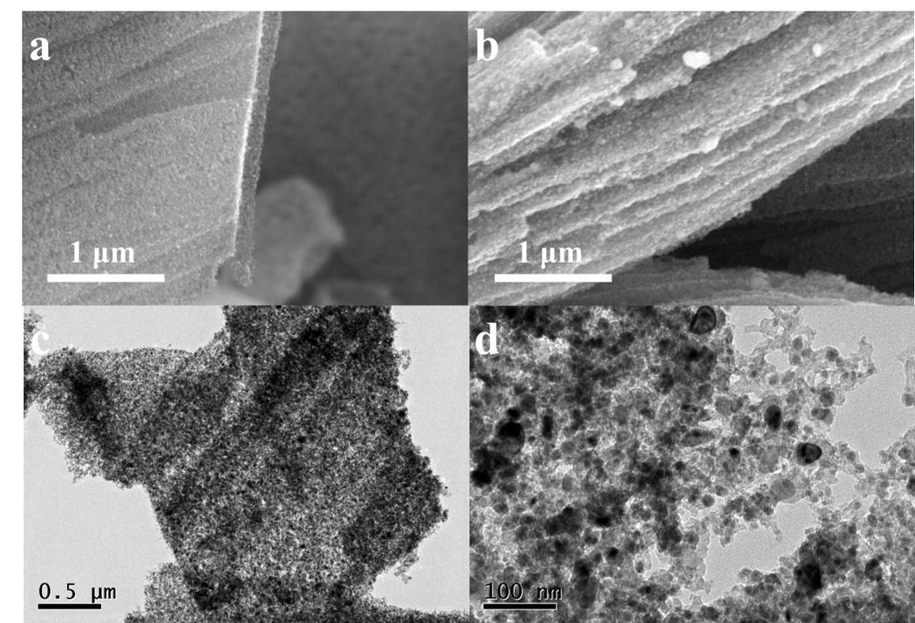 Fig. S18 SEM and TEM images of the Ni/C-600 after continuous water-splitting reaction in alkaline electrolyte solution: (a) and