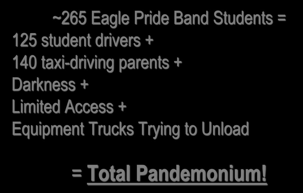 Captive Audience Moment ~265 Eagle Pride Band Students = 125 student drivers + 140