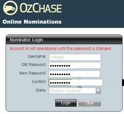 password that can be used. (Any trainer who has not obtained a logon should contact their State racing body). 1.1 Logging On to Online Nominations To login: 1.