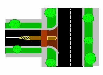 GATEWAY TREATMENT Description: A short median at the entrance to a residential street. Purpose: To slow vehicles as they turn into the street and exit the street.