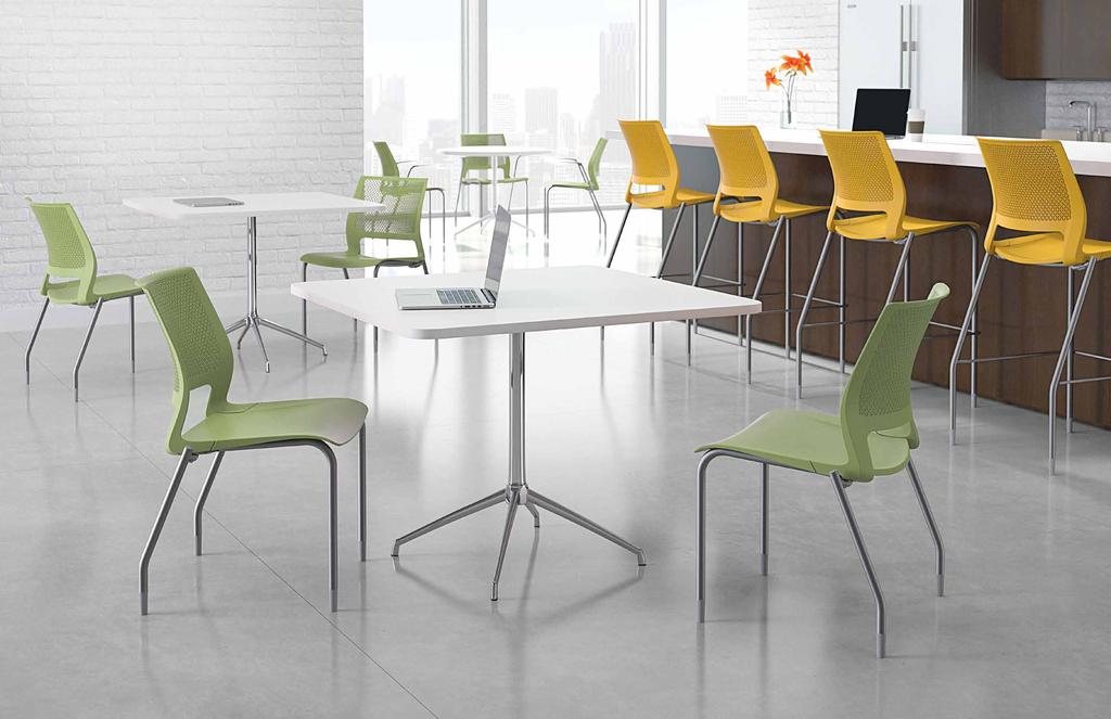 Shine a Light on Easy Lumin café stools and stacking 4-leg chairs feature a large clean-out space and a built-in pull