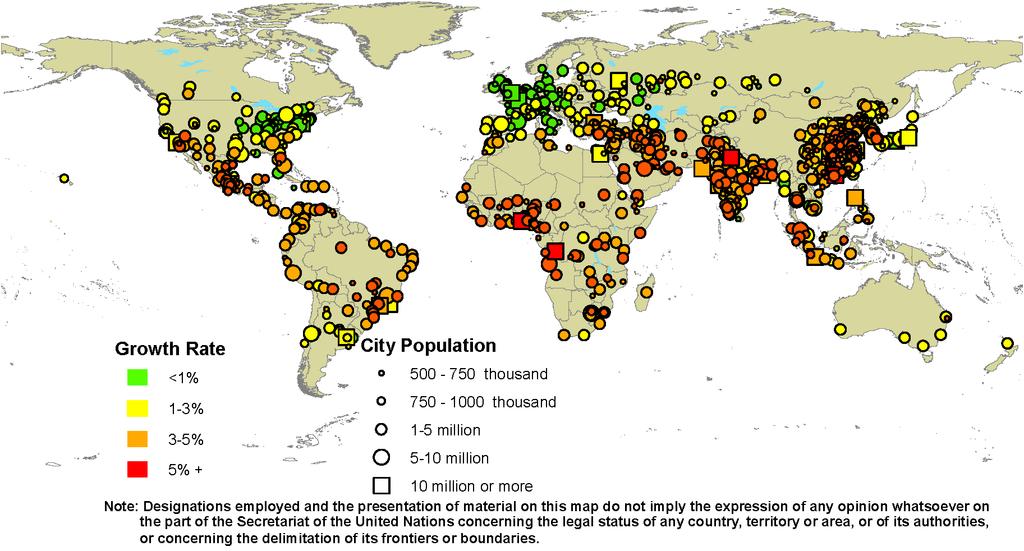 Rate of population increase in agglomerations,