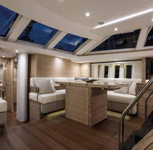 this stylish yacht. Other options include an extended aft deck and dinghy garage. She is an exceptional yacht to be enjoyed with or without crew.