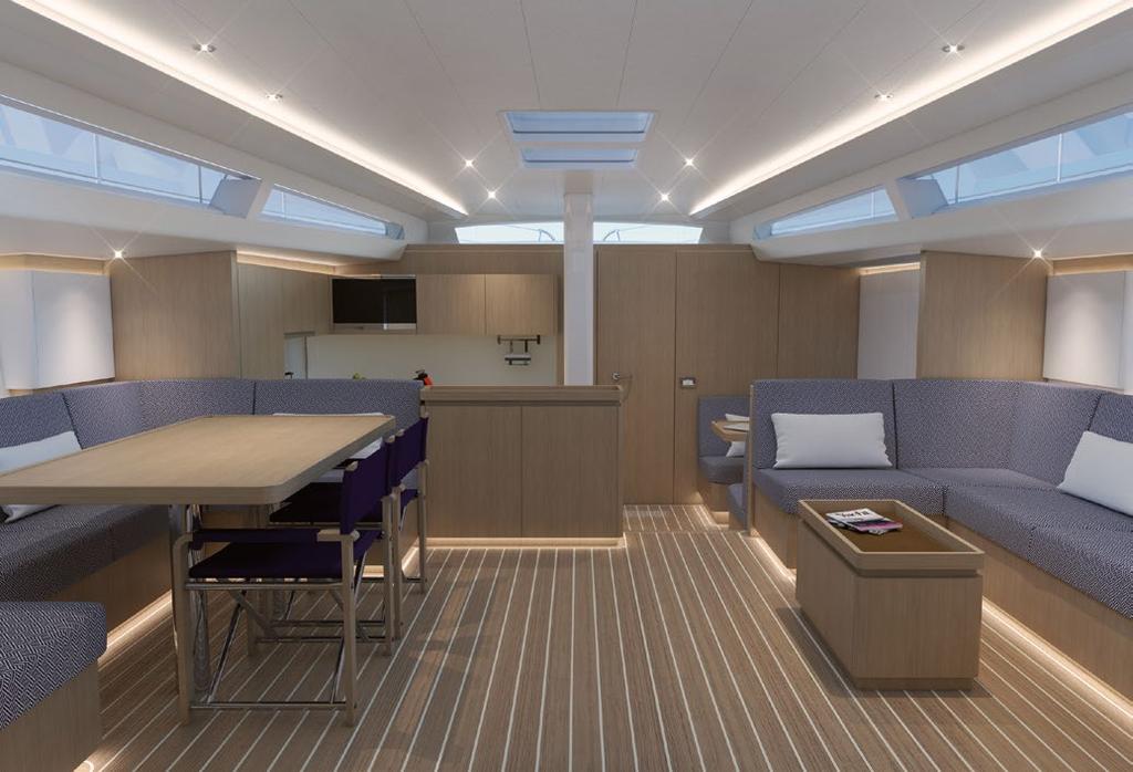 Interiors The interiors are offered in two different versions, Owner Forward and Owner Aft, plus various options for the arrangement of bunks, crew quarters and navigation area, making the Swan 65