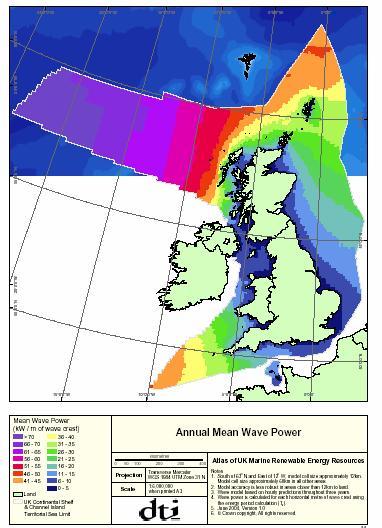Wave Resource >40kW/m Possible to express the mean annual wave energy flux density around