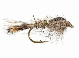 Hare s Ear Hook: Wet fly hook like Mustad 9671, sizes 12-16 Thread: Black Tail: Partridge hackle fibers Rib: Gold tinsel Body: Synthetic gray dubbing Wing case: Flash braid Thorax: Synthetic gray