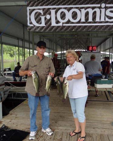 Second place payout was $186. Terry and Lori Stanek took third place bringing in 12 bass for a total weight of 19.97 pounds. They were throwing crank baits and brush hogs. Third place payout was $134.
