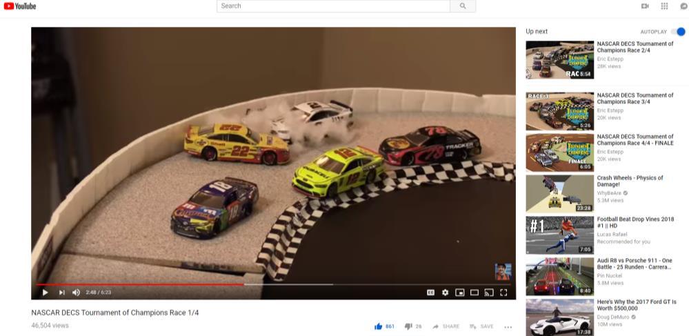 The stop motion racing genre is a great way to engage NASCAR fans online, with videos racking up hundreds of thousands of views of the lifetime of the video.