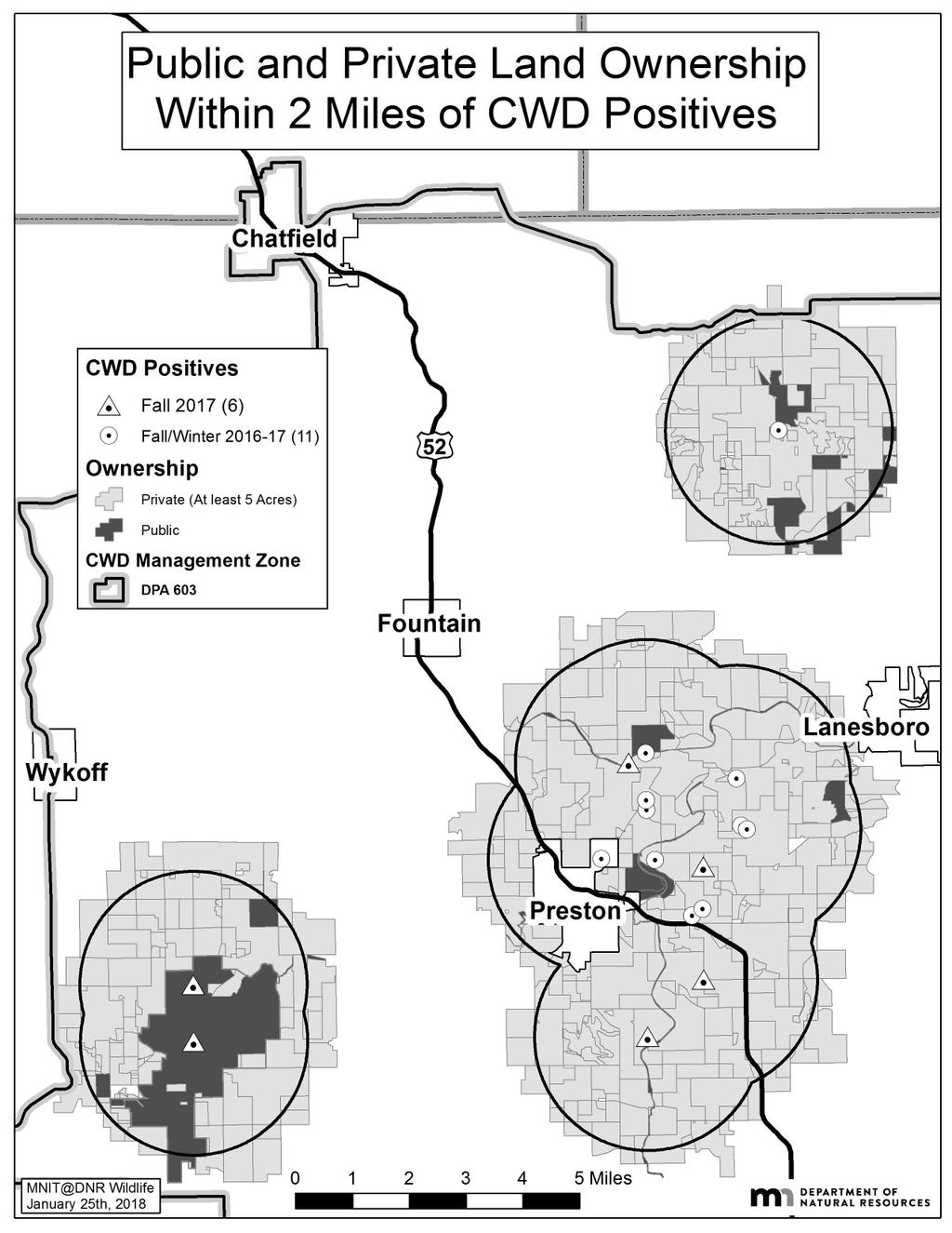 Landowner Shooting Permits, Winter 2018 Landowner permits were available to any private landowner within 2 miles of a known CWD+ deer Permits lasted 4 weeks, 10-Feb to 9- March