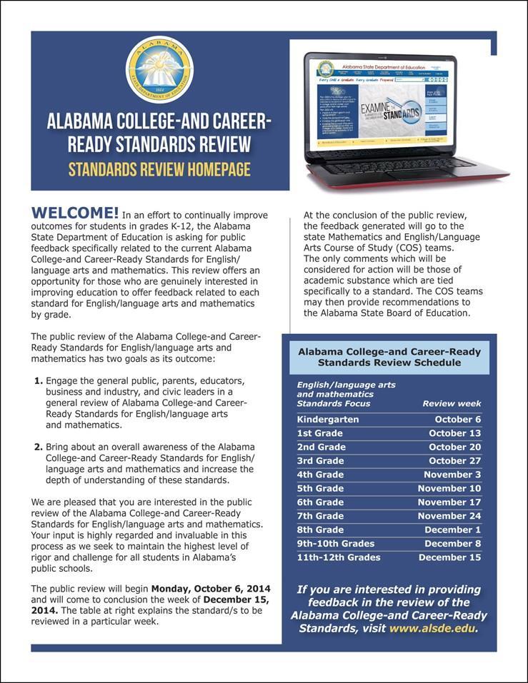 Public Review of the Alabama College-and Career-Ready Standards Please click on the
