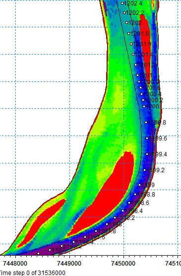 Flow Profile EP237 Figure 15: Preliv - Existing bathymetry (2012) with location of the fairway and chainages impact on the existing island while keeping sufficient distance from the fairway.