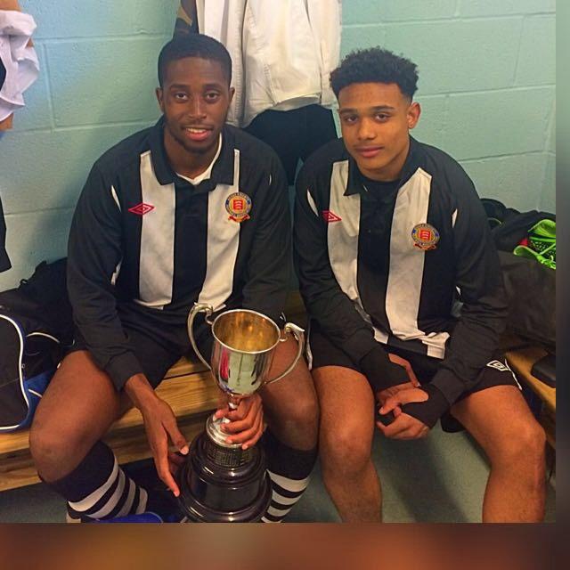 County Football Final A victorious Ishmael Raymond Year 12 and Nathan Douglas (last Year`s 11, now at Barking Abbey) with the cup from a Under