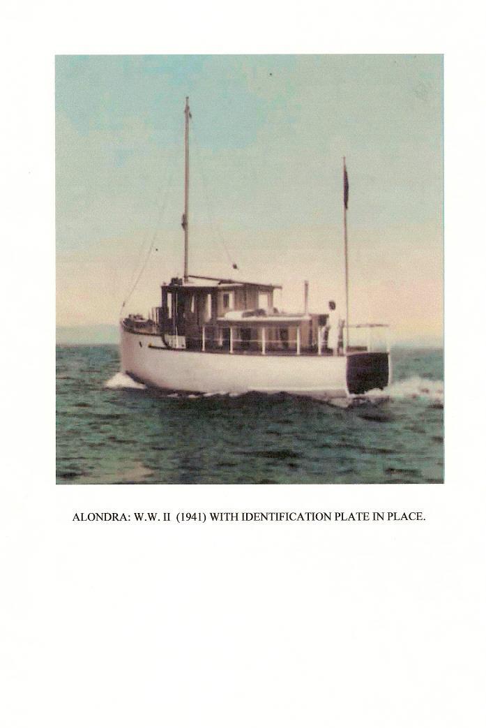 THE PHOTO WAS TAKEN DURING THE SECOND WORLD WAR WHEN THE VESSEL WAS ENROLLED INTO THE COAST GUARD AUXILLARY. THE WHITE BOARD NEAR THE WHEELHOUSE DOOR HAS HER WAR TIME NUMBER DISPLAYED.