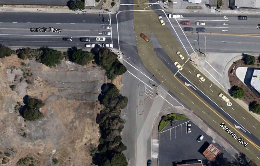 End of Coned off lane Bike Course At the end of Mare Island way bikers will turn onto Sonoma Blvd to the right.