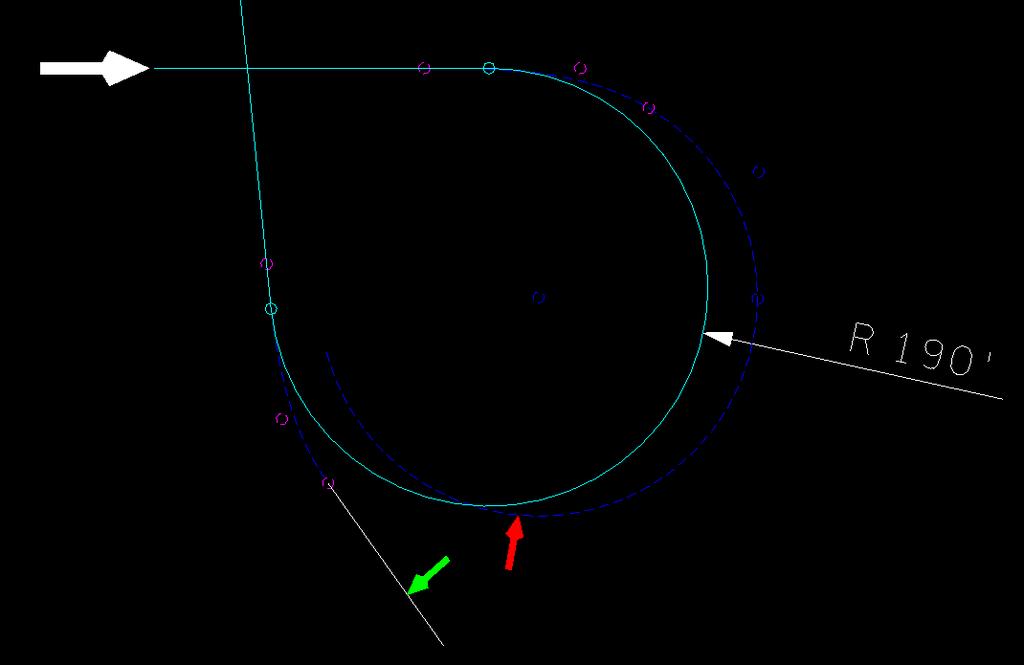 Extend the circular curve around as shown below (marked with red arrow)