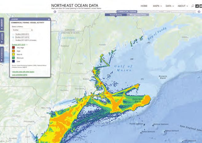 These VMS-derived maps indicate the general footprint of vessels operating in the federally managed scallop fishery.