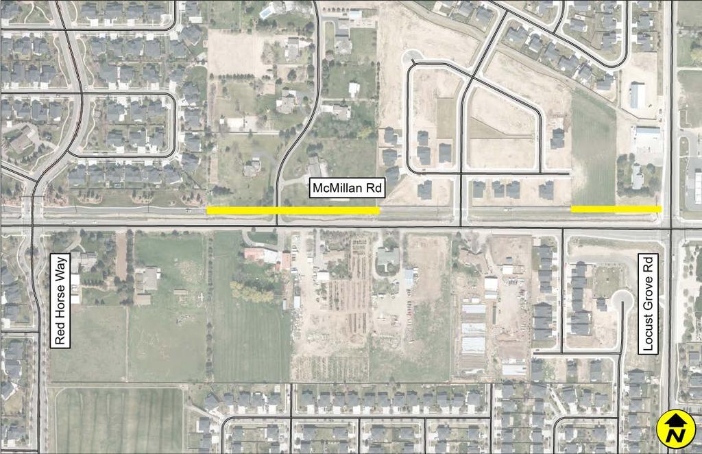 Project Name McMillan Rd, Red Horse Way / Locust Grove Rd Project Purpose Date Scoped 7/19/17 GIS Number CM213-43 Requestor Meridian Improve pedestrian connectivity and safety for students attending