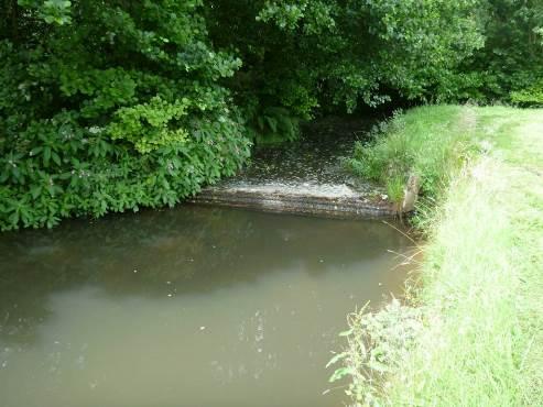 Note the lack of flow over the weir upstream, resulting from the diversion of flow through the hatchery
