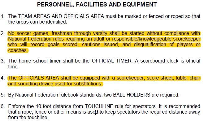 SIDELINE PARENT Please arrive at least 15 minutes prior to game time You may want to bring an umbrella and/or towel in inclement weather Per the MHSAA rules, the home team must provide a parent to